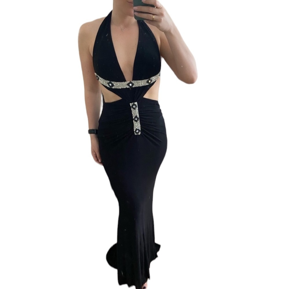 Jovani Halter Gown Black